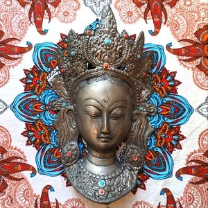 TIBETAN BUDDHA FACE 10'' Tara Devi HEAD WALL Hanging MASK